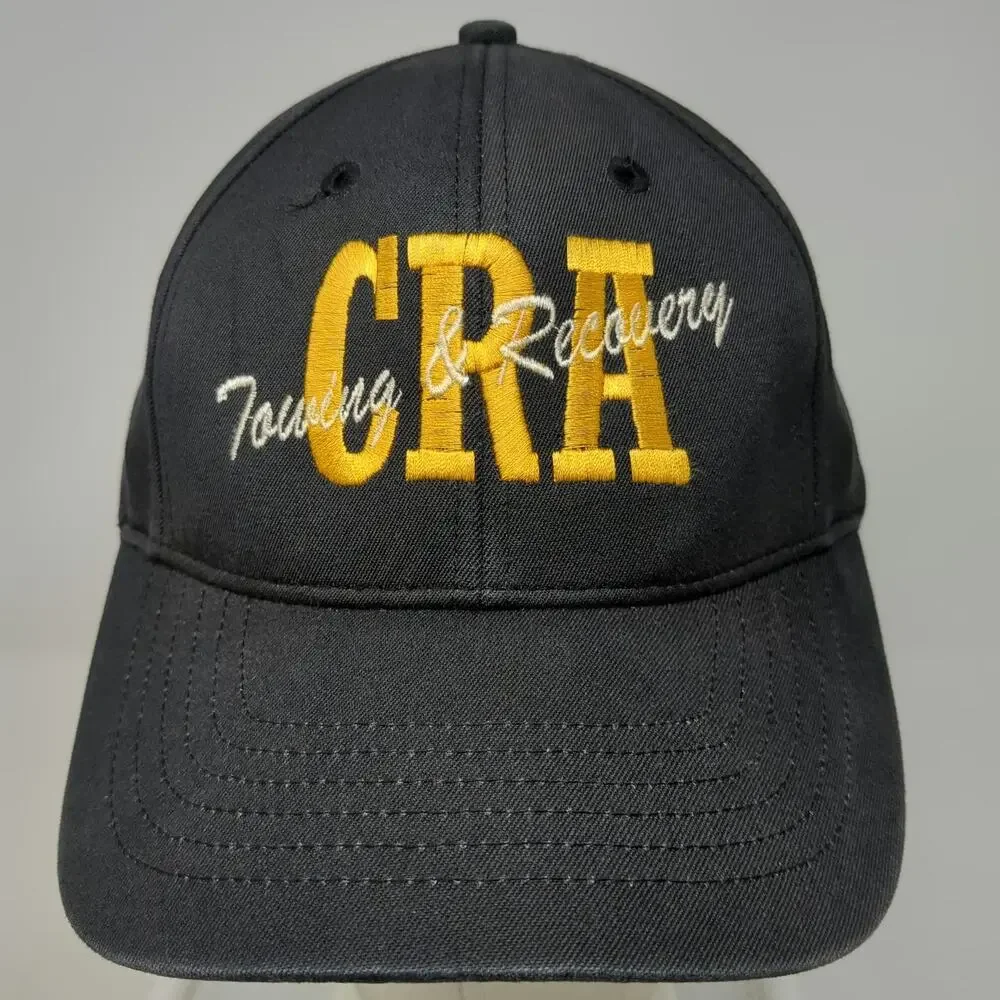 KC Caps Baseball Cap Black M CRA Towing Recovery Kearny NJ Fitted Hat Stretch